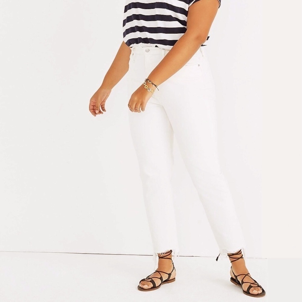 Madewell The Perfect Summer Jean Size 31 Tile White High Rise Destructed-Hem NWT